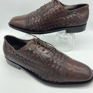 Carlo‎ Brieli Firenze Men 11D Italian Dress Shoes Woven Leather Oxford Brown
